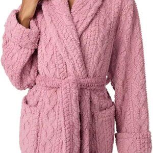 Women's Pink Cable Knit Cozy Wrap Robe with Pockets